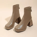 Mills מגפוני דמוי עור עם עקב